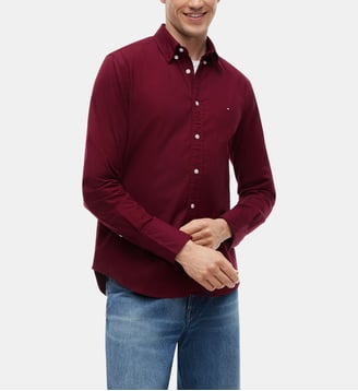 Chemise droite en coton mélangé signature - Tommy Hilfiger - Bordeaux