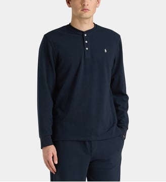 T-shirt Henley col boutonné - Polo Ralph Lauren - Bleu marine