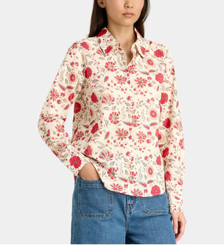 Chemise droite Titouane à motif fleuri en coton - Petite Mendigote - Écru et rouge