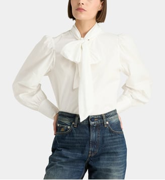 Chemise droite lavallière Bias en coton - Petite Mendigote - Blanc