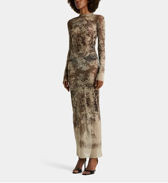 Robe ajustée longue en mesh à motifs - Jean Paul Gaultier - Beige et taupe