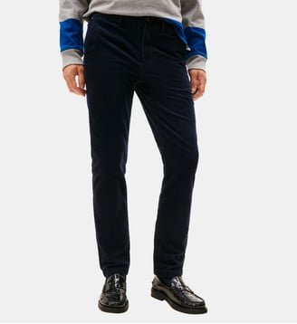 Pantalon droit en coton finition velours côtelé - Tommy Hilfiger - Bleu marine