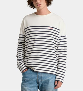 T-shirt marinière droit Montpar Amour en coton - Maison Labiche - Blanc et bleu foncé