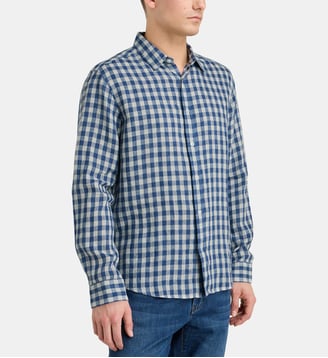Chemise droite Pilindro vichy tartan lin européen™ - Galeries Lafayette - Bleu
