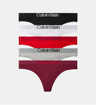 Lot de 5 strings en coton avec logo - Calvin Klein - Rouge et gris