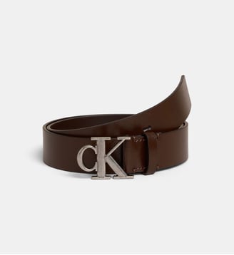 Ceinture en cuir monogramme métallique - Calvin Klein - Marron