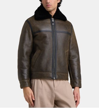 Blouson aviateur Saboy en cuir - Samsoe Samsoe - Marron