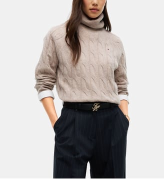 Pull torsadé en laine - Tommy Hilfiger - Beige moyen