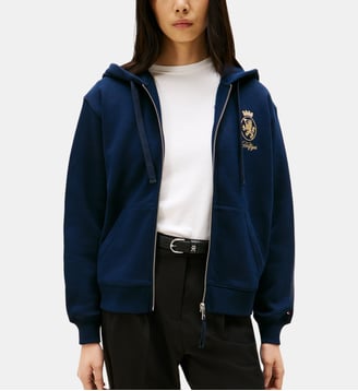 Sweat Gold Crest Terry Zip droit imprimé signature - Tommy Hilfiger - Bleu marine