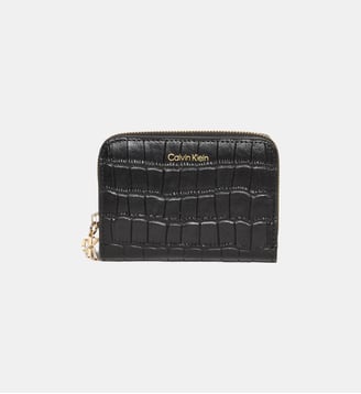Portefeuille cuir Croc Medium Flap signature - Calvin Klein - Noir