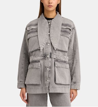 Veste droite en denim col foulard - Alohas - Gris