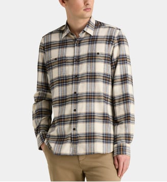 Chemise Warren à carreaux en coton - Woolrich - Écru et bleu