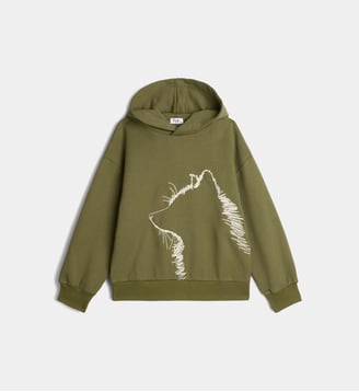 Hoodie à broderie loup en coton - IL GUFO - Kaki