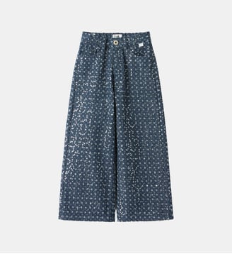 Jean évasé détails sequins - IL GUFO - Bleu denim