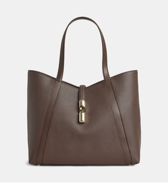 Sac cabas Goccia L en cuir grainé - Furla - Marron chocolat