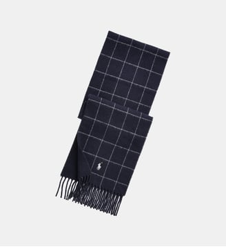Echarpe en laine mélangée à carreaux - Polo Ralph Lauren - Bleu marine