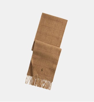 Echarpe en laine mélangée frangée motif à carreaux signature - Polo Ralph Lauren - Brun