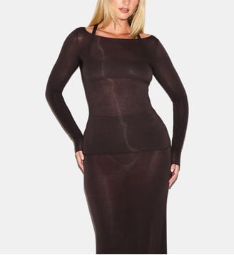 Top ajusté Sheer manches longues - Skims - Bordeaux foncé