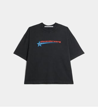 T-shirt Boxy Graphic strass en coton - Alexander Wang - Noir