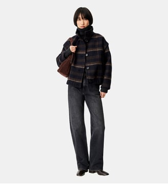 Manteau Paolino à carreaux ample court en coton - Sessùn - Noir