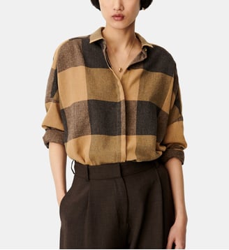 Chemise Deliwool à carreaux en laine - Sessùn - Brun ambre