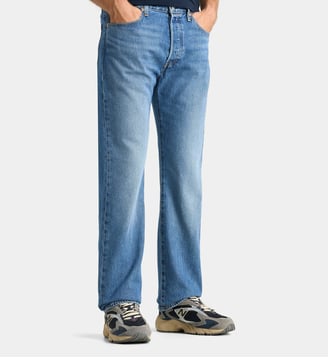 Jean 501 droit en coton délavé - Levi's - Bleu moyen