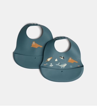 Lot de 2 bavoirs Ember en silicone avec poche - Liewood - Bleu océan