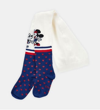 Collants cœur Mickey et Minnie - Monnalisa - Écru et bleu