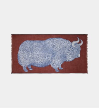 Étole Walter en laine à motif animalier - Inoui Editions - Bleu et marron