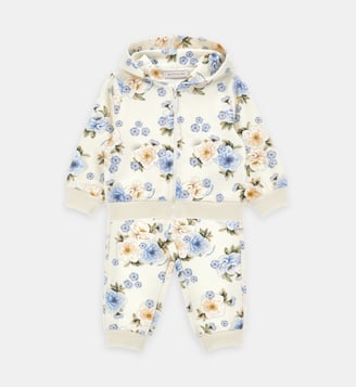 Ensemble deux pièces en coton à motif fleuri - Monnalisa - Écru et multicolore