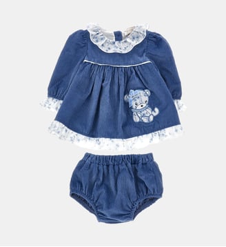 Robe culotte brodée ours en peluche - Monnalisa - Bleu marine