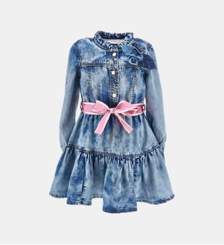 Robe en chambray avec ceinture - Monnalisa - Bleu