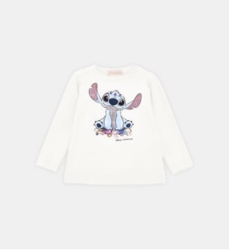 T-shirt manches longues Stitch avec strass - Monnalisa - Panna
