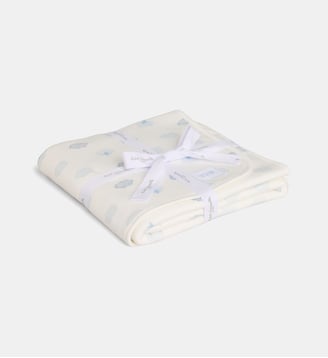 Couverture polaire Lablanky nuages coton bio - Cadet Rousselle - Écru et bleu
