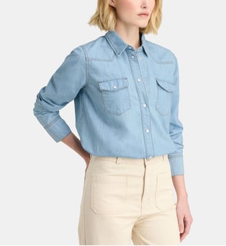 Chemise droite Eldorado en coton - Galeries Lafayette - Bleu clair