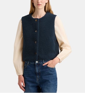 Veste droite courte Enola sans manches effet sherpa - Galeries Lafayette - Bleu marine