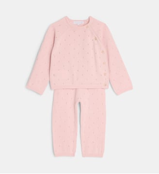 Ensemble Lanette en maille pointelle de coton - Cadet Rousselle - Rose