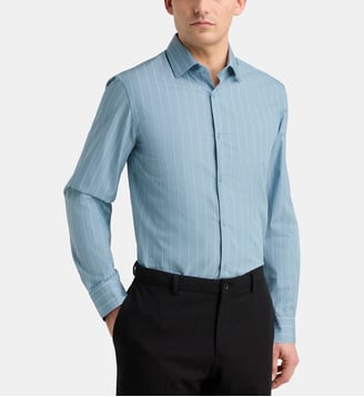 Chemise droite Hostra rayures en pur coton bio - Galeries Lafayette - Bleu