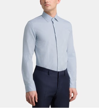 Chemise ajustée Mastre sans repassage rayures en coton bio - Galeries Lafayette - Bleu