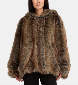 Blouson Emma effet fourrure avec capuche - The Frankie Shop - Marron chiné