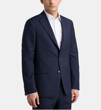 Veste de costume Anzio V droite en lin à carreaux - Comptoir GL - Bleu foncé