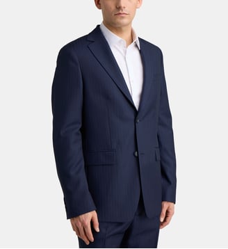 Veste de costume Andrea V en laine rayée - Comptoir GL - Bleu foncé