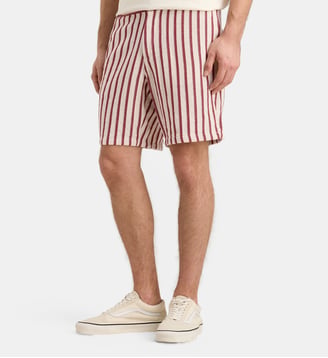 Bermuda droit Short rayé coton tissé - Galeries Lafayette - Écru et rouge