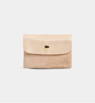 Porte-monnaie souple Twin en cuir de vachette - Les Cléias - Beige