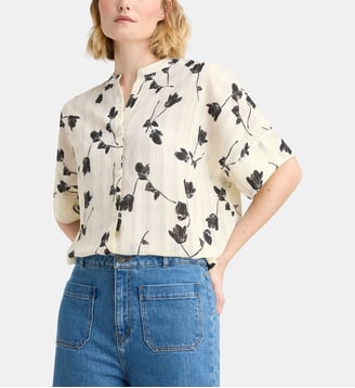 Chemisette ample Cancun Lys à motif floral - Galeries Lafayette - Écru et noir