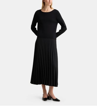 Robe longue Emma jupe plissée - Galeries Lafayette - Noir