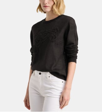 Pull Eleanor à broderies florales - Galeries Lafayette - Noir