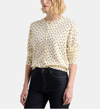 Cardigan Angie Bleuet en coton imprimé floral - Galeries Lafayette - Écru