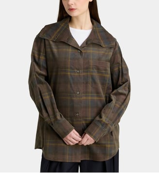 Chemise à carreaux en coton - System - Kaki et marron