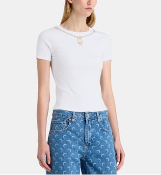 T-shirt slim en coton collier trompe l'oeil - Marine Serre - Blanc